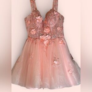 Stacees Blushing Pink 3D Floral Applique Short Homecoming Dress 8 NWT